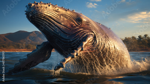 Humpback Whale, Humpback whale breaching in sea. © visoot