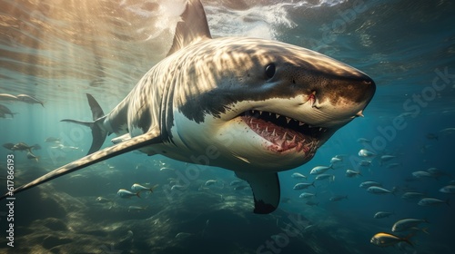 Close up of a big white shark under the sea © visoot