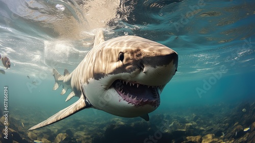 Close up of a big white shark under the sea © visoot