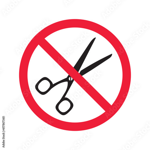 Forbidden Prohibited Warning, caution, attention, restriction label danger. Do not use Scissors vector icon. Haircutter flat sign design. No Scissors symbol pictogram. UX UI icon