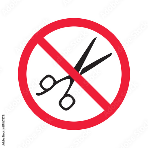 Forbidden Prohibited Warning, caution, attention, restriction label danger. Do not use Scissors vector icon. Haircutter flat sign design. No Scissors symbol pictogram. UX UI icon