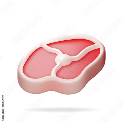 3D Meat Steak Isolated on White. Render Beef Tenderloin. Pork Knuckle. Slice of Steak, Fresh Raw Meat. Uncooked Pork Chop or Beef or Lamb for Barbeque and Cooking. Vector Illustration