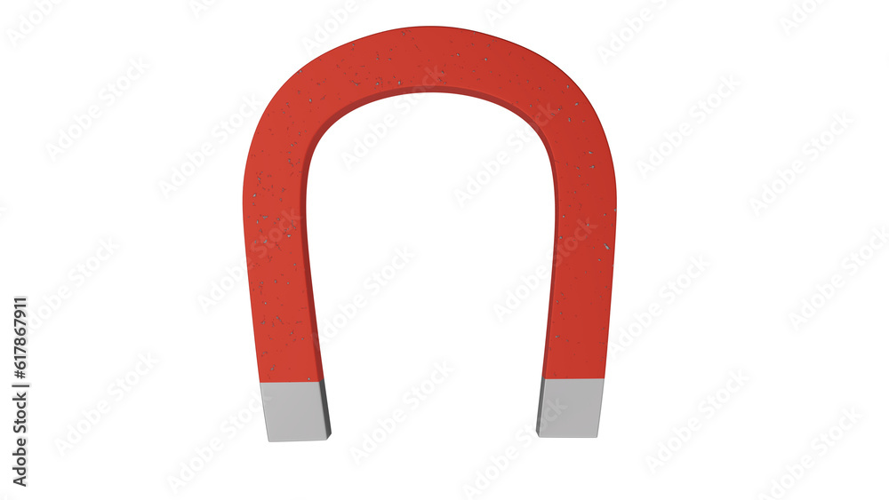Red horseshoe magnet isolated on white and transparent background. Magnet concept. 3D render Red horseshoe magnet isolated on white and transparent background. Magnet concept. 3D render