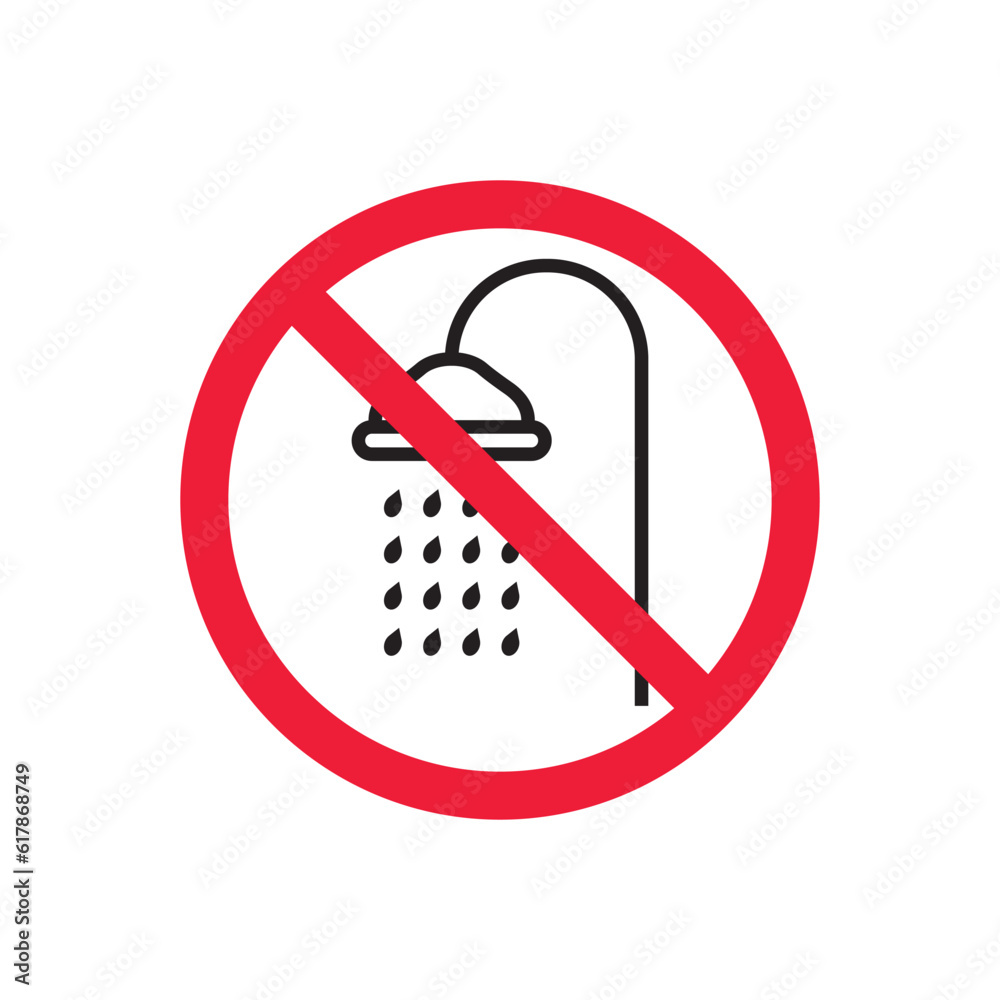 Forbidden shower icon. No shower vector sign. Prohibited Warning shower icon. Caution or attention concept. No shower restriction icon. Shower flat symbol pictogram. UX UI icon Forbidden shower icon. No shower vector sign. Prohibited Warning shower icon. Caution or attention concept. No shower restriction icon. Shower flat symbol pictogram. UX UI icon