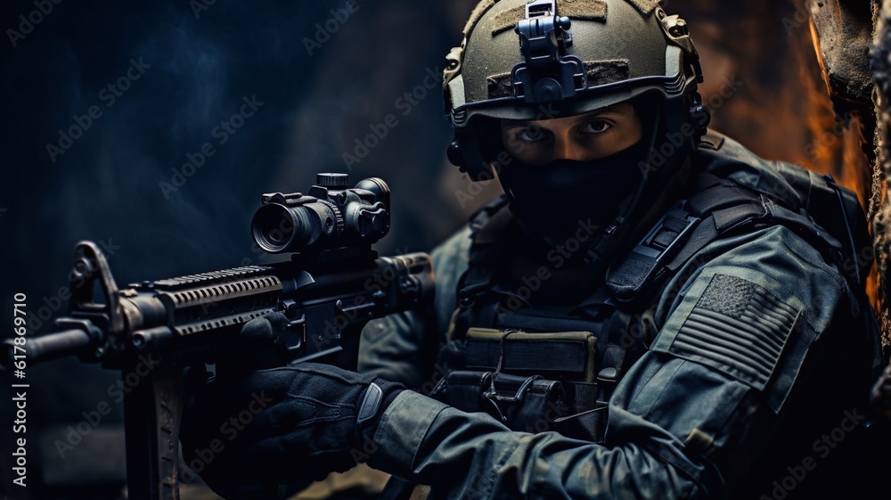 Military soldier silhouette with gun. War Concept. Military silhouettes fighting scene on war fog sky background, World War Soldier Silhouette Below Cloudy Skyline At night. Military soldier silhouette with gun. War Concept. Military silhouettes fighting scene on war fog sky background, World War Soldier Silhouette Below Cloudy Skyline At night.