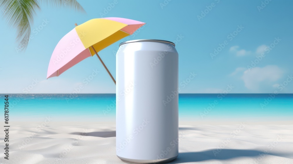 Blank can mockup for beverage.Summer refreshing drink. 3d rendering Blank can mockup for beverage.Summer refreshing drink. 3d rendering