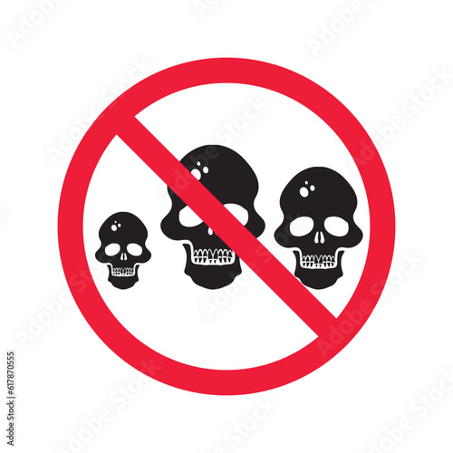 Forbidden skull icon. No cranium vector sign. Prohibited Warning restriction. No braincase caution icon. Skull attention symbol pictogram. UX UI scull icon
