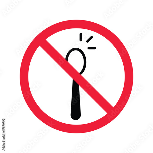 Forbidden spoon vector icon. Prohibited Warning, caution, attention, restriction label, ban,  danger. No spoon flat sign design. Do not use spoon symbol pictogram