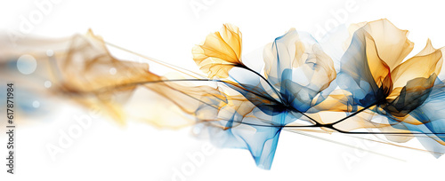 Photo a wallpaper botanical flowers with one big flower for whole artwork flowing alcohol ink style bioluminescence white background, white, gold, generative ai