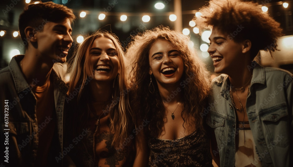 Young adults enjoy nightlife, dancing, and togetherness at a club generated by AI Young adults enjoy nightlife, dancing, and togetherness at a club generated by AI