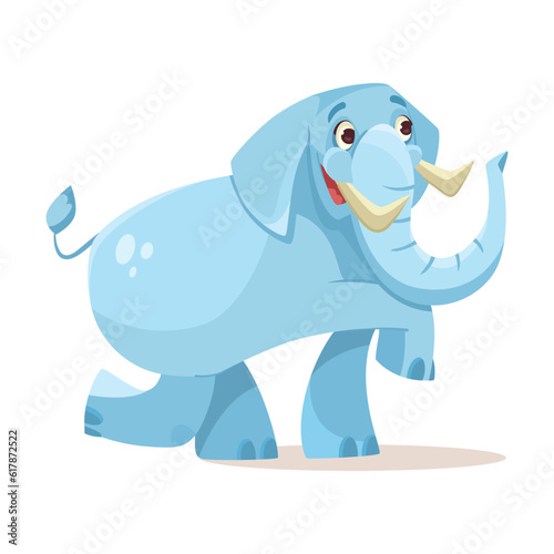 Cute Blue Elephant Character Walking Vector Illustration