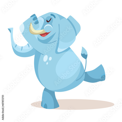 Cute Blue Elephant Character Running and Smiling Vector Illustration