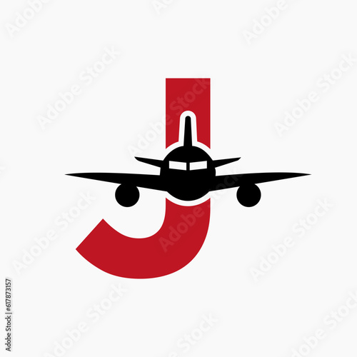 Initial Letter J Travel Logo Concept With Flying Air Plane Symbol
