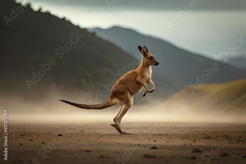 kangaroo jumping in the desert , By Generative Ai