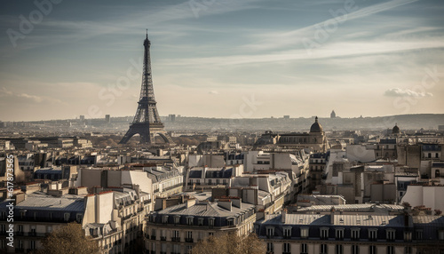 Parisian skyline majestically symbolizes French culture and European architecture generated by AI