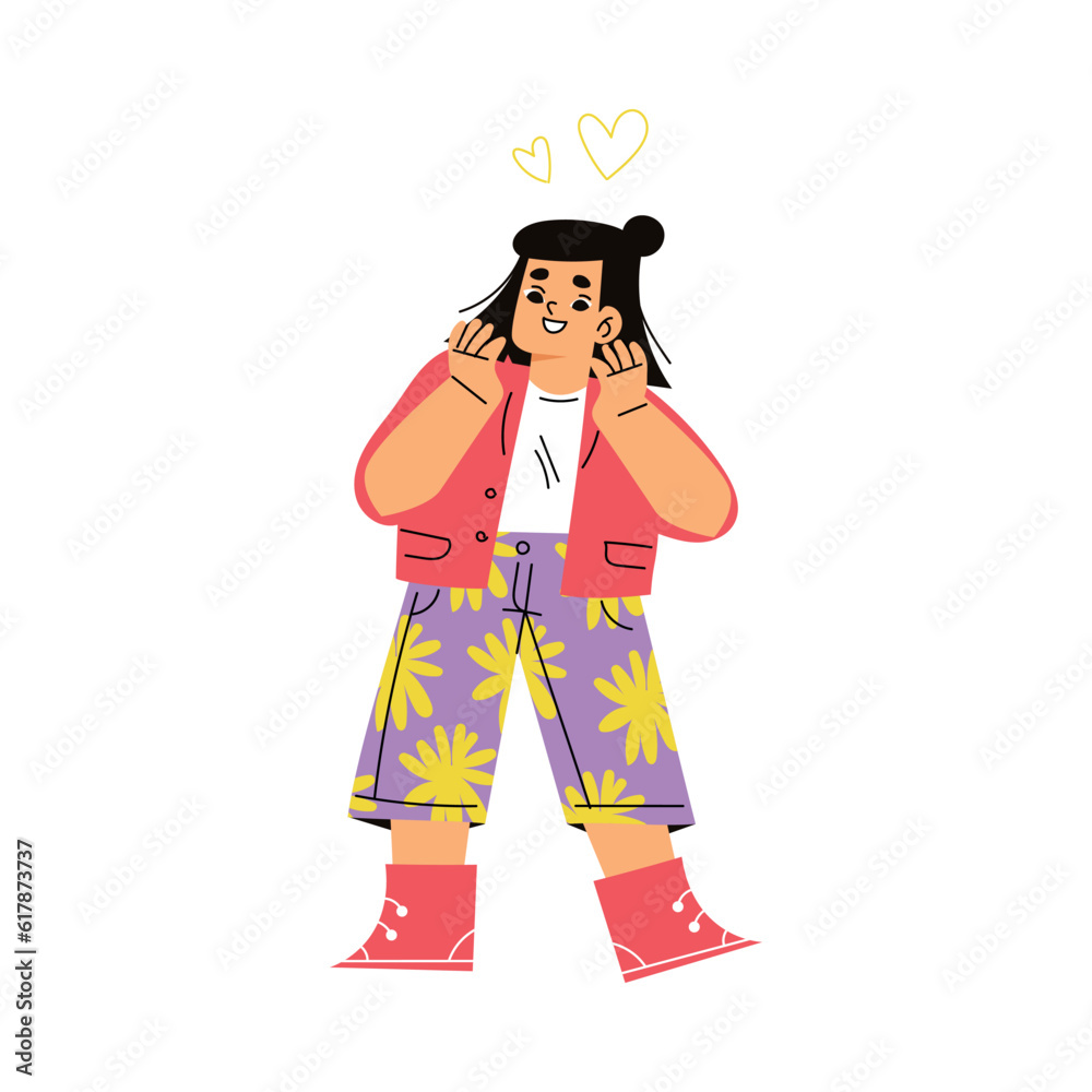 Cute Emotional Girl Child Feeling Love with Face Expression and Gesture Vector Illustration Cute Emotional Girl Child Feeling Love with Face Expression and Gesture Vector Illustration