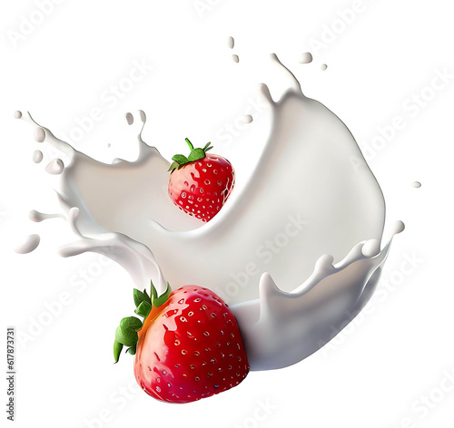 Strawberry making a splash into milk, cream, or yogurt