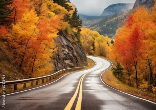 Autumn road trip. Highway in beautiful autumn landscape created with Generative AI technology © pvl0707