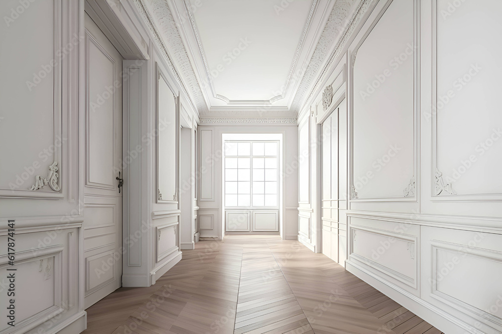 Fototapeta premium Interior of an empty room with white walls, Generative AI 1