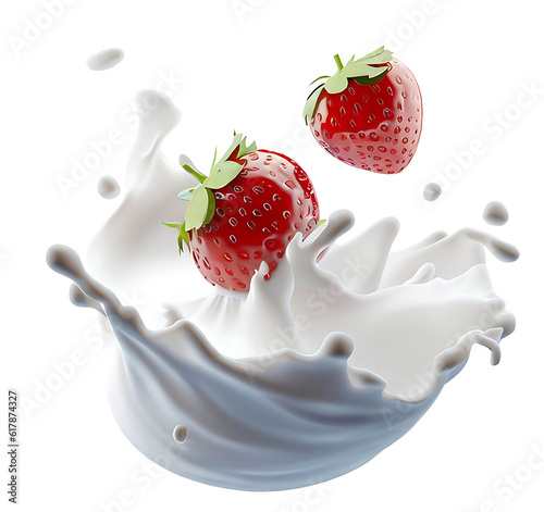 Strawberry making a splash into milk, cream, or yogurt