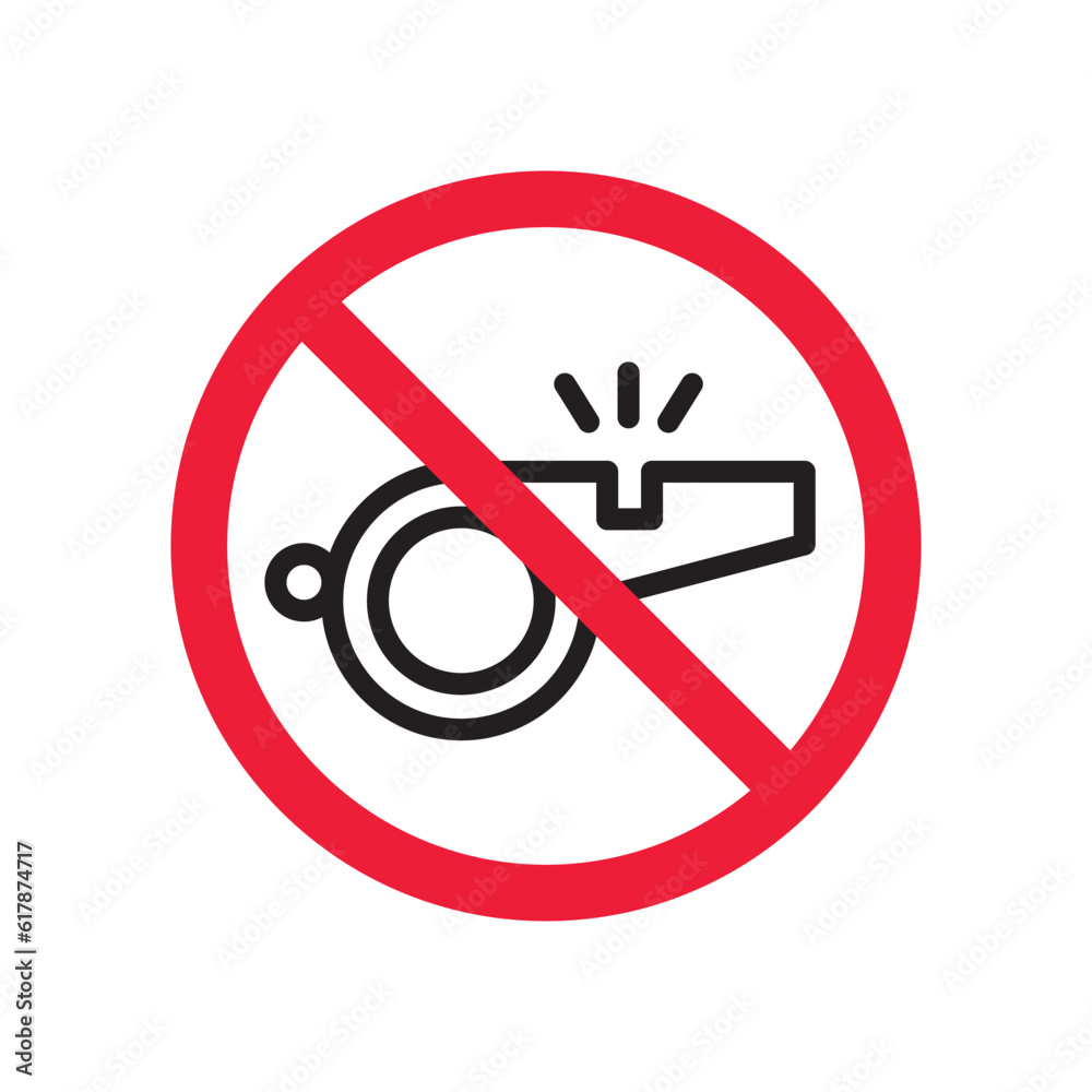 Forbidden whistle icon. No whistle vector icon. Prohibited Warning, caution, attention, restriction. No whistle icon flat sign design. UX UI icon symbol pictogram Forbidden whistle icon. No whistle vector icon. Prohibited Warning, caution, attention, restriction. No whistle icon flat sign design. UX UI icon symbol pictogram