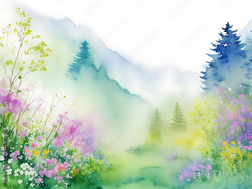 Fototapeta premium Hand-painted watercolor nature background