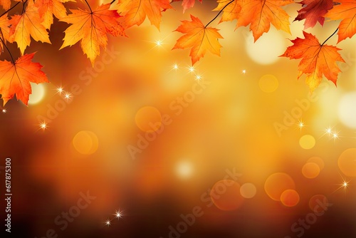 Autumn leaves decoration blurred background  wide panorama format created with Generative AI technology