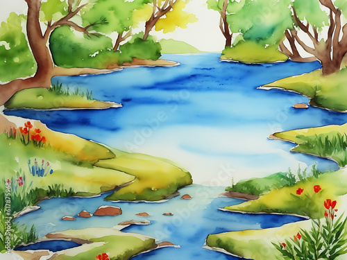  Hand-painted watercolor nature background  AI-Generated © Art & Stock