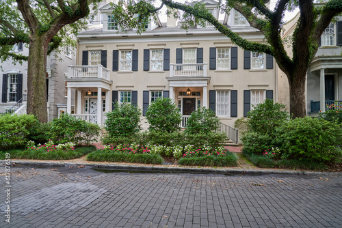 Exterior of Single-Family Residential Neighborhood in Savannah Georgia Historical District 