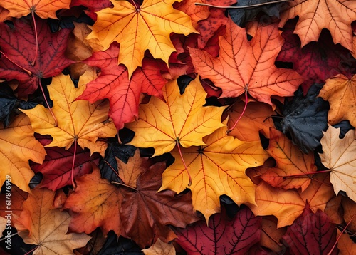Autumn. Multicolored leaves lie on the ground created with Generative AI technology