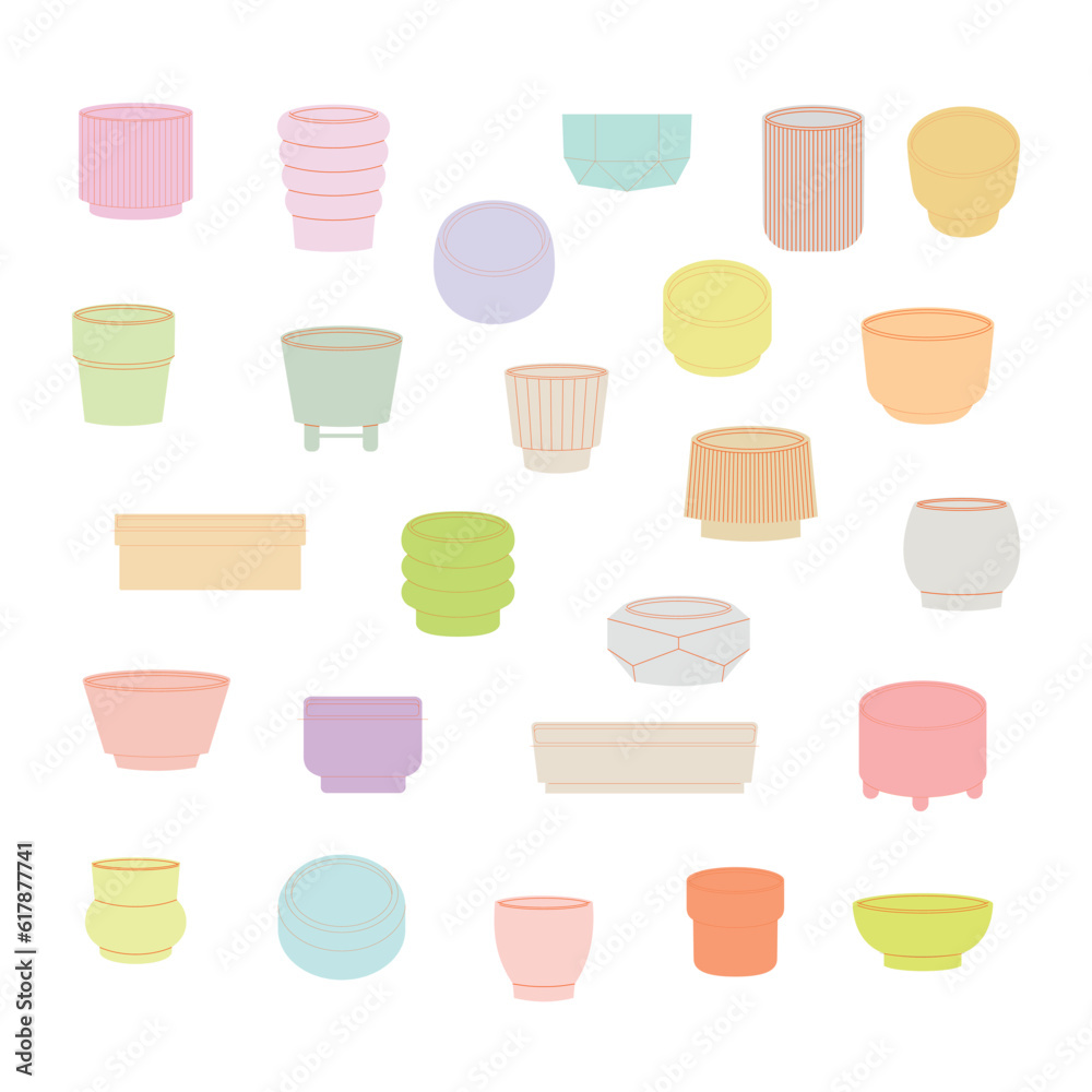 Illustration of plantpots, icon set Illustration of plantpots, icon set