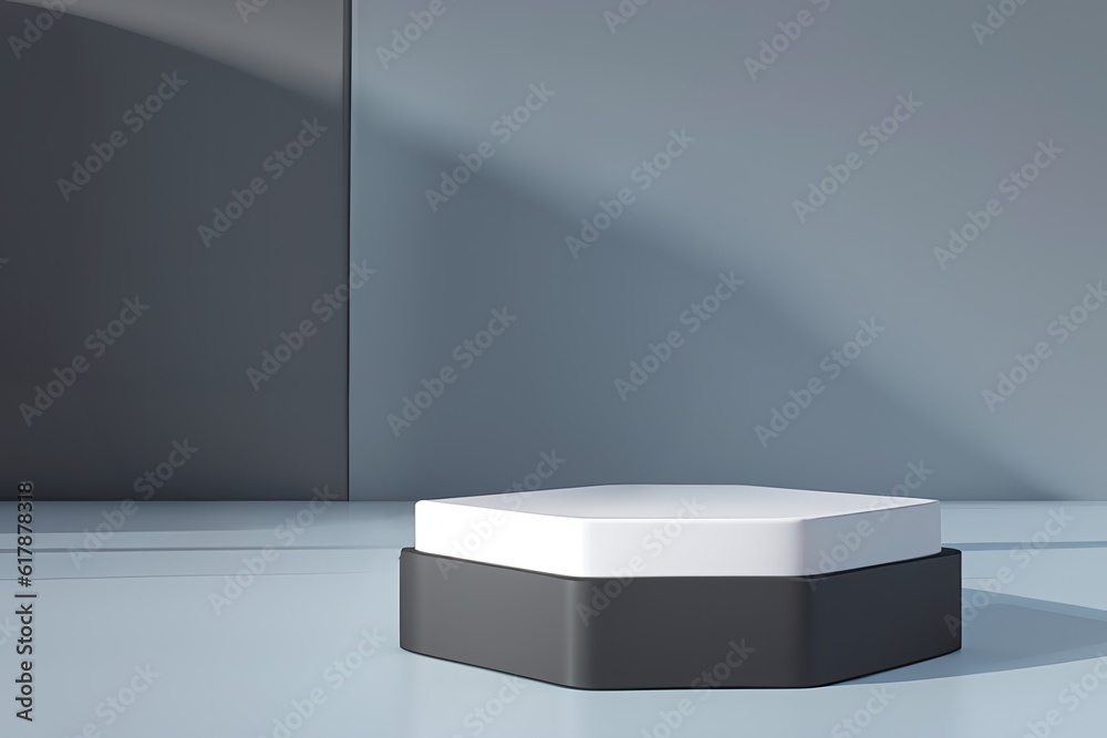 Curved shape, square shape, podium display, light and shadow, pastel color and gray theme, minimal style - 3d rendering. Curved shape, square shape, podium display, light and shadow, pastel color and gray theme, minimal style - 3d rendering.