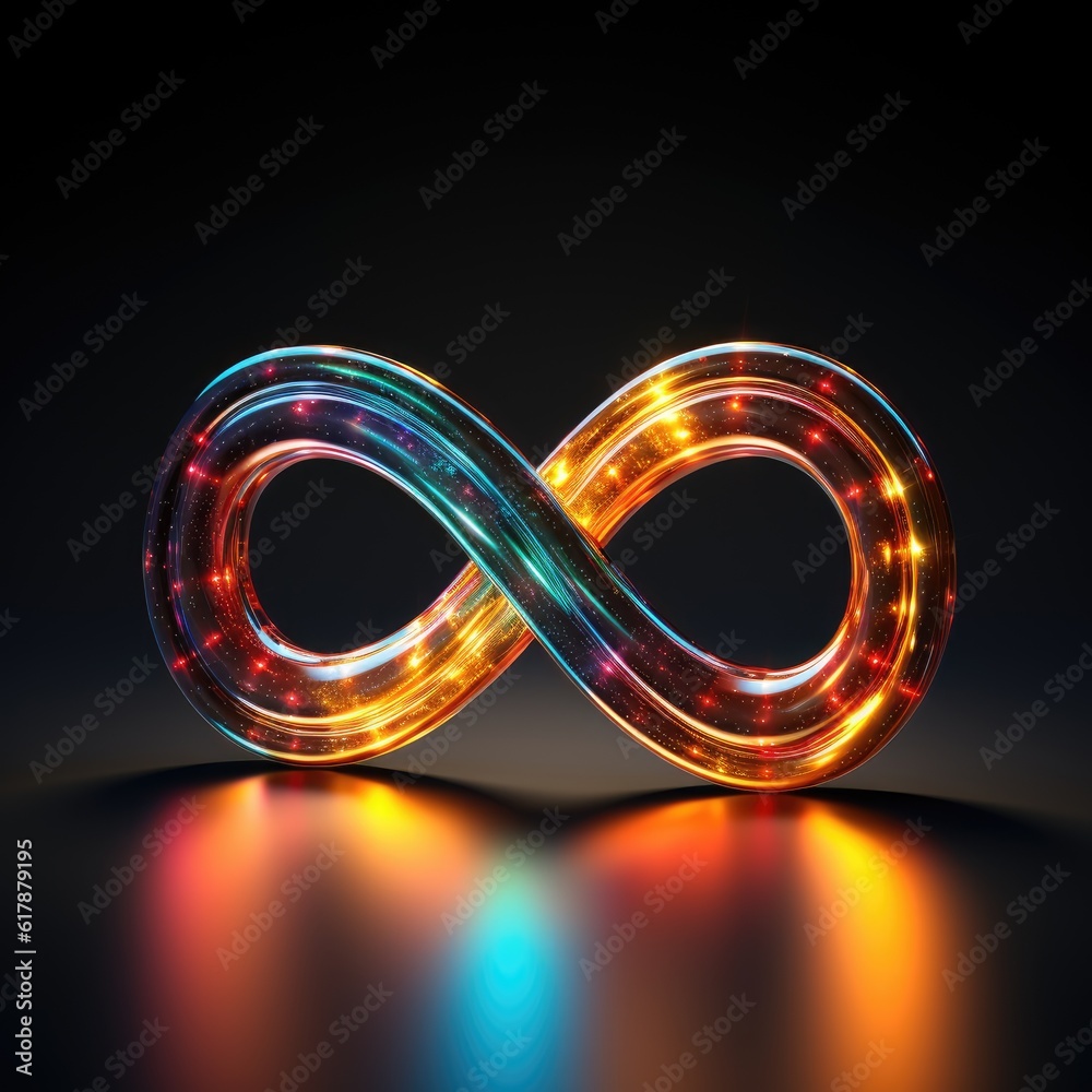 Neon Infinity symbol. Limitless bright neon multicolor sign, created with generative ai
