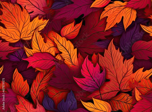 Seamless background of fallen autumn leaves created with Generative AI technology © pvl0707