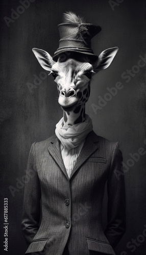 Elegant giraffe High fashion poster, Generative AI photo