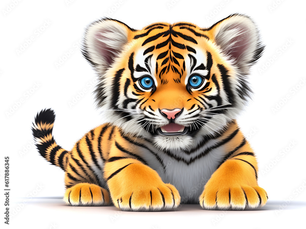 Cute tiger baby on a light background, very detailed digital illustration generative ai Cute tiger baby on a light background, very detailed digital illustration generative ai