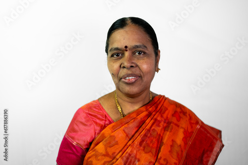 South Indian Woman Smiling on White Background photo
