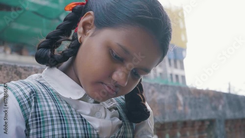 Indian school girls doing their homework, India