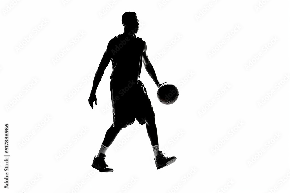 silhouette of a person dribbling a basketball 