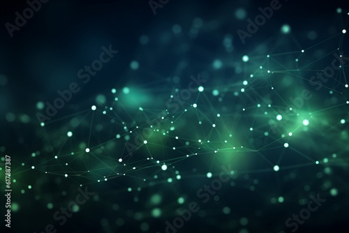 green future technology business abstract background with a network grid and particles connected to lines