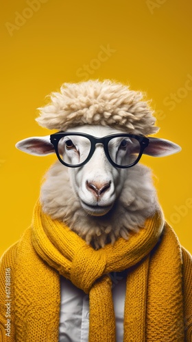 Eid mubarak Eid al Adha poster trendy sheep wearing glasses copy space eid ad banner