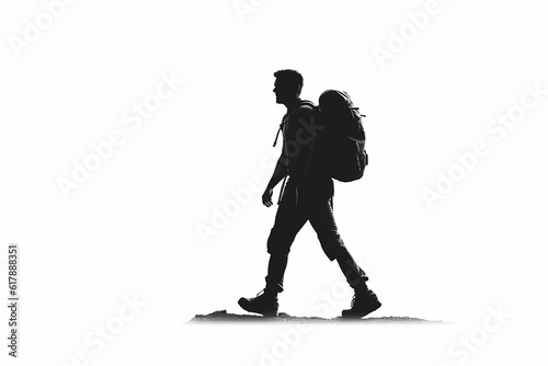 silhouette of a hiker carrying mountain bag 