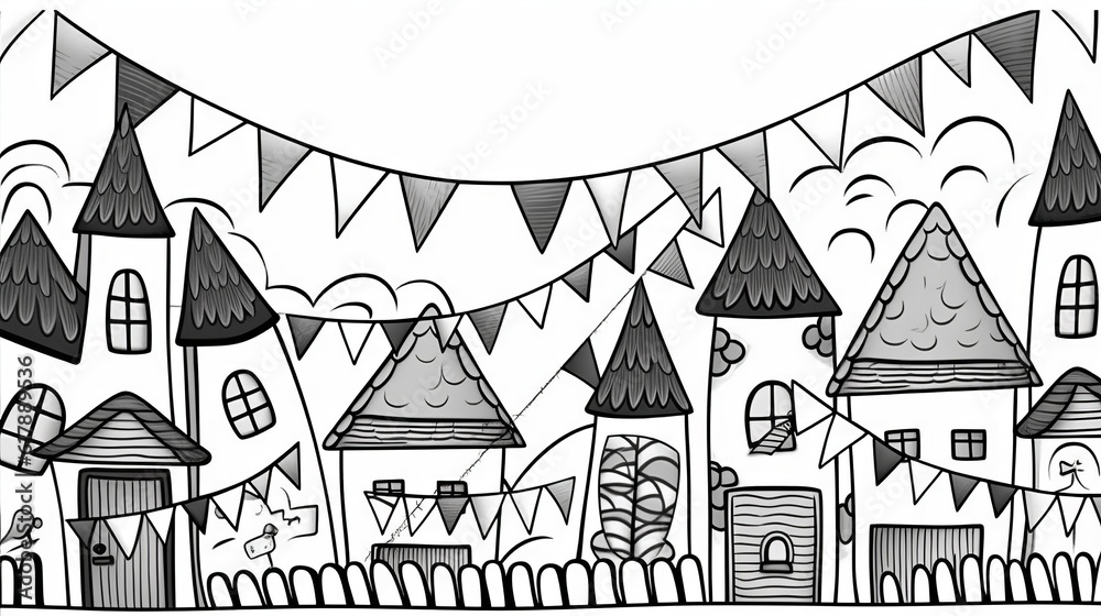 Children's coloring book with a festive garland, black and white graphics with a curly pattern. The development of motor skills of children with drawings. Generative AI Children's coloring book with a festive garland, black and white graphics with a curly pattern. The development of motor skills of children with drawings. Generative AI