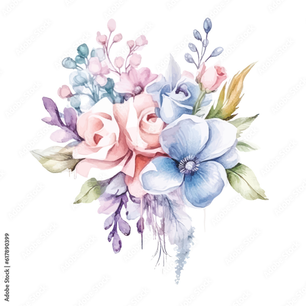 Whimsical Floral Watercolors: Fairy Clipart Set with Transparent Background for Visual Projects
