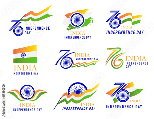 Indian Independence day label vector set on white background for banner, poster, t shirt vector illustration 10 eps