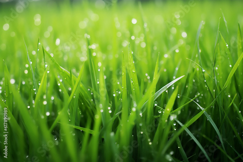 Grass Background close-up with drops Generative AI