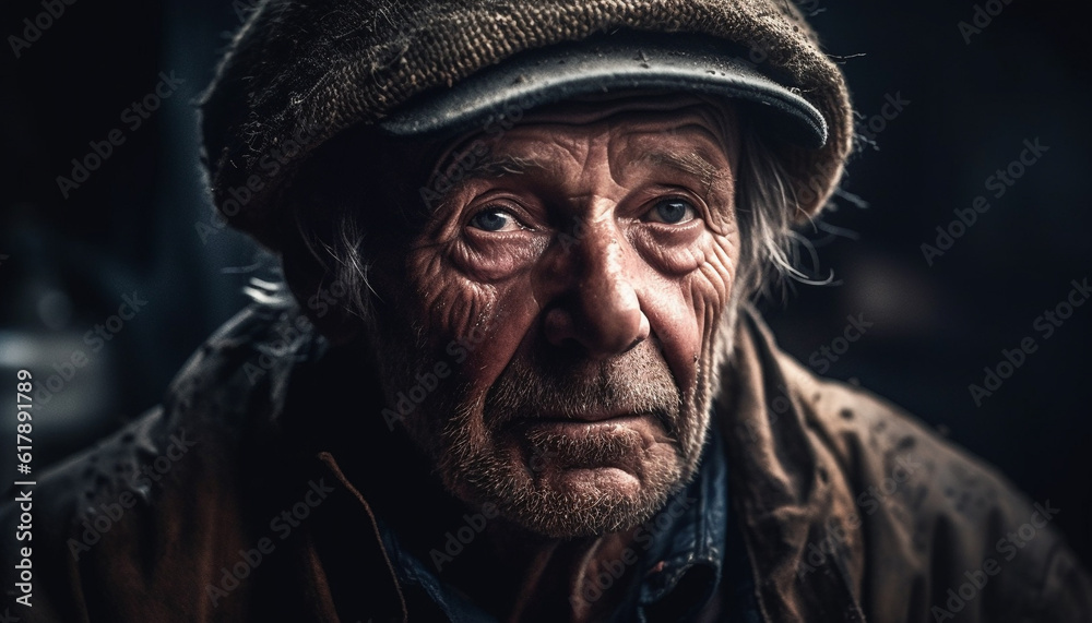 Confident senior man with gray beard, looking serious outdoors in winter generated by AI Confident senior man with gray beard, looking serious outdoors in winter generated by AI