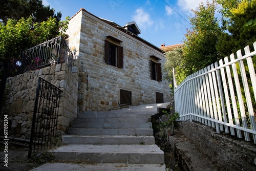 staircase and traditional old house in the Lebanon village of Baabdat photo