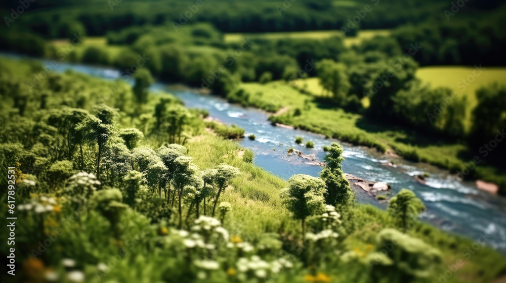 Lush Forest with Clear River. Generative AI Lush Forest with Clear River. Generative AI