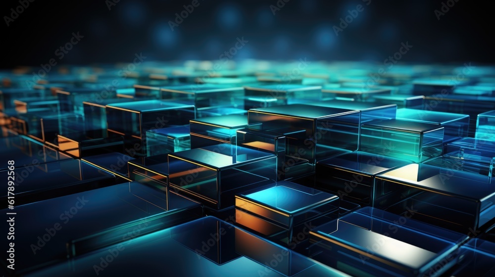 Fototapeta premium Abstract optic crystal cubes blue and green background